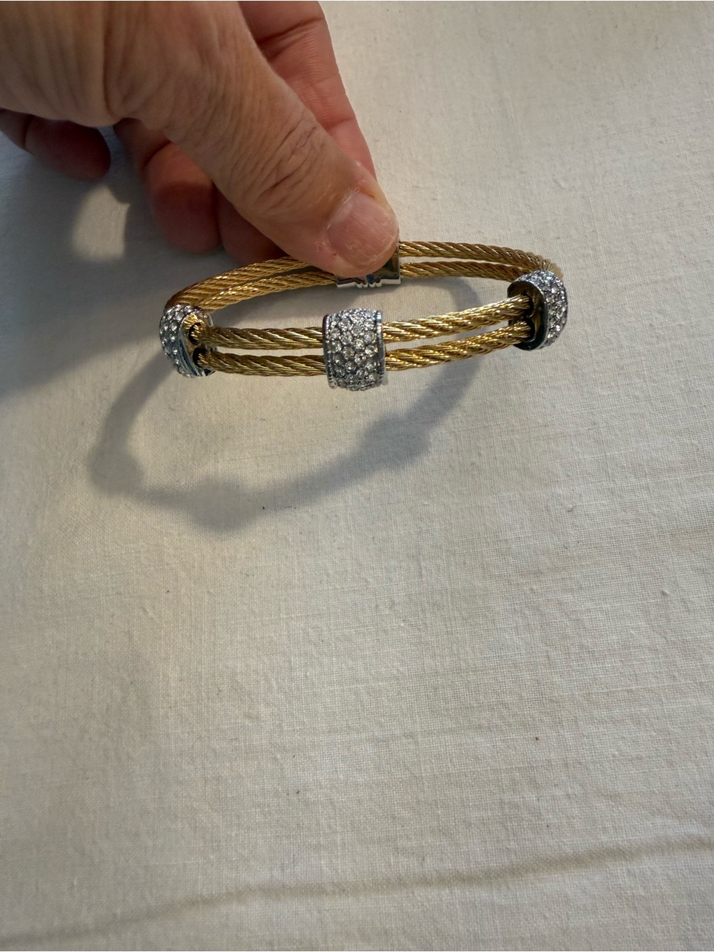 Gold-Tone Multi-Strand Cable Bracelet with Crystal Accents